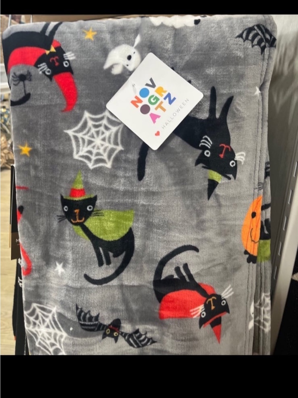 Novogratz Halloween Cat Throw Blanket - Gray with Black Cats